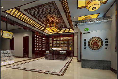 南山古朴典雅的中式茶叶店大堂设计效果图